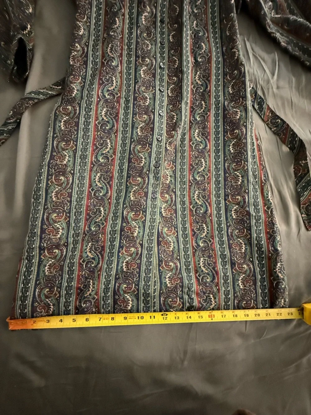 Paisley Print Long Sleeve Shirt Dress in Navy and Burgundy - Picture 8 of 13